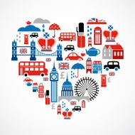 London love - heart with many vector icons