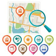 City map abstract background with set of various markers N2