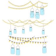 Vector Set of Hanging Glass Jar Lights and Bunting N3