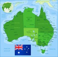 Green Map of Australia - states cities and flag