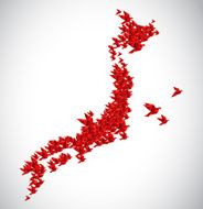 Japan map created with origami birds