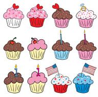 Cute Cupcakes with hearts diamond ring candle and American Flag