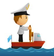 Cartoon captain sailor in uniform on the ship