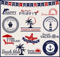 Summer and sea labels symbols emblems Vector design elements
