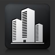 Black Square Button with Three Buildings