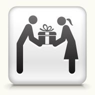 White Square Button with Couple Holding Gift