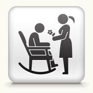 Square Button with Man Woman and Rocking Chair