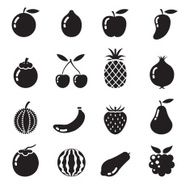 B&W Icons Set Piece of Fruits