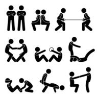 Exercise Workout with a Partner Stick Figure Pictogram Icons