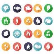 Annimals leaves fire frost steam water icons Flat style