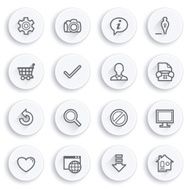 Basic flat contour icons on white buttons