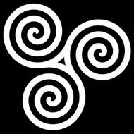 Isolated white triskel celtic symbols black background