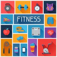 Sports background with fitness icons in flat style N5