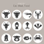 Icons Set Animal Meat Seafood and Eating N2