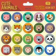 Cute animals circle icon set Vector trendy illustrations N2