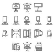City advertisement flat line vector icons