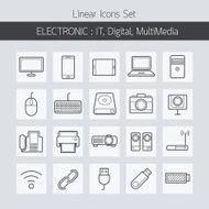 Electronic IT Digital Equipment and Devices Line Icons Set