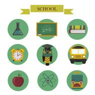 Back to school flat icons set N2