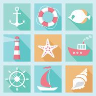 Flat marine icons set