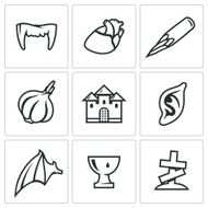Vampires and means against them icons set Vector Illustration
