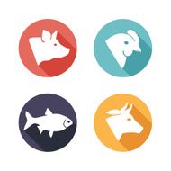 Meat animals icons Flat style
