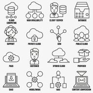 Set of vector linear cloud computing icons - part 1