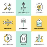 Green technology and clean energy flat icons set