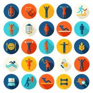 Fitness sport vector flat icons set with shadows