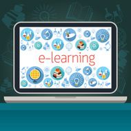 Laptop with E-Learning Icons on Screen N2
