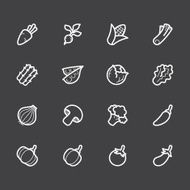 vegetable vector white icon set on black background