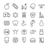 Thin Line Medical Icons on White Background