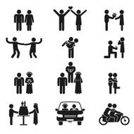 Relationship and wedding people icon set