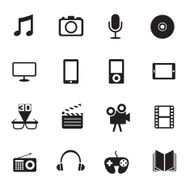 B&W icons set Multimedia & Entertainment Objects