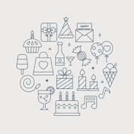 Birthday line icon circle set
