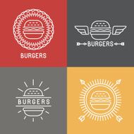 Vector burger logo design elements in linear style