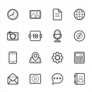 Flat Line Icons For Media and Communication Vector Illustration