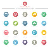 Set of Round Long Shadow SEO and Development icons 1