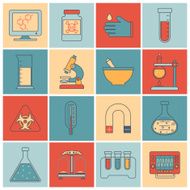 Laboratory equipment icons flat line