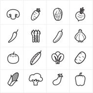 Flat Line Icons Vegetables Vector Illustration