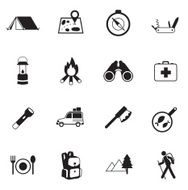 B&W icons set Adventure & Camping Trips Travel