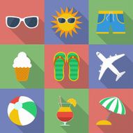 Set of icons Summer travel theme Modern flat style