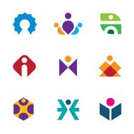 People creative tools of innovation icon set maze construction logo