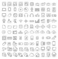 One hundred icons of electronics and digital devices