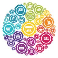 E-commerce icons in cog wheel