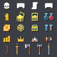 RPG Game Accessories Icons Set Scrolls Treasure Chests Potions Weapons