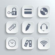 Office icons set - vector white app buttons