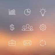 Set of flat line business icons Blur vector background