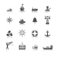 Sea port icons set