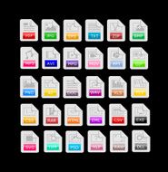 Set of 30 file format extensions icons vector