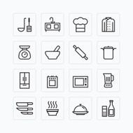 Vector flat icons set of kitchen cooking tools outline concept